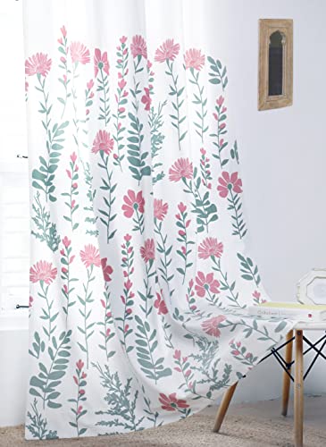 Image of Tranquebar Curtain Co. Cotton Curtains 8 Feet Long, 60-65% Room Darkening, Pink Floral Print, 8 Feet Curtains, 8 Feet Curtains, BackTab Loops, Design Mazzo (244 cm) - Set of 2