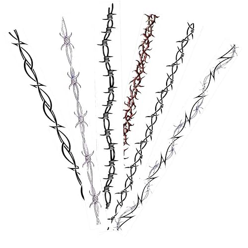 Calcomanías de tatuaje de alambre de púas, 6 hojas largas de alambre de púas temporales, disfraz de Pamela Anderson, tatuajes de muñeca falsos