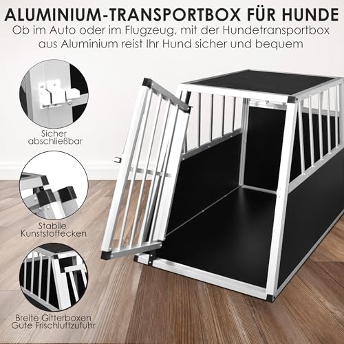 Defacto Hundetransportbox Alu Hundebox Reisebox Autobox Gittertür abschließbar Aluminium Transportbox für Hunde Tiertransportbox (Silber, (XL) 91X65X69 cm)