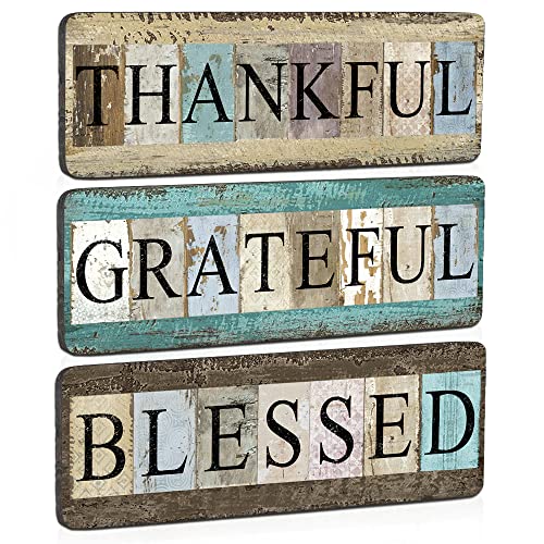 3 Stück Wohnzimmer Wanddekoration Dankbar Dankbar Dankbar Gesegnet Holzschild Schilder Hängend Rustikale Wandkunst für Zuhause Bauernhaus Küche Esszimmer Schlafzimmer Cover
