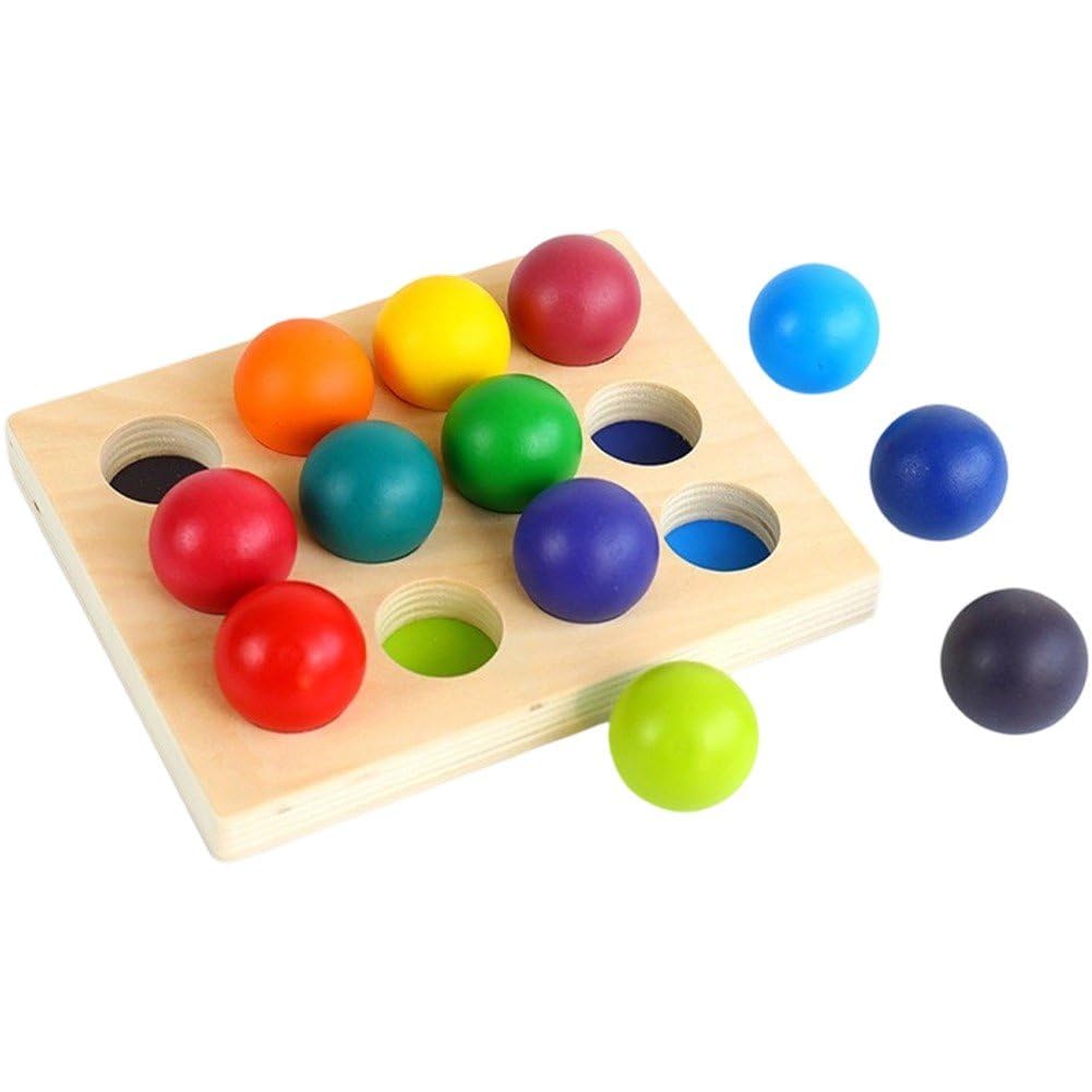 Montessori-Spielzeug Regenbogenbällen in Bechern, Farberkennungs-Regenbogen-sortierball-Matching-Brett, Sortierspiel Aus Holz, Lernspielzeug Für Kinder