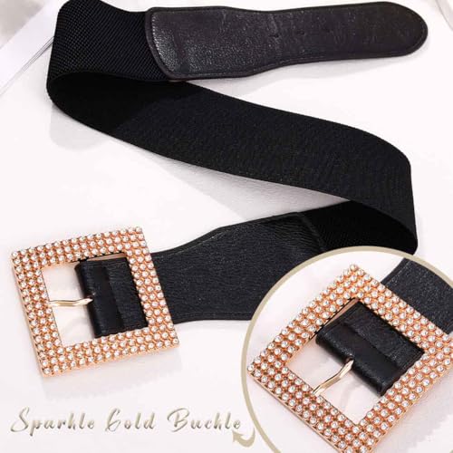 Elastic Wide Belt for Women Stretchy Rhinestone Waist Belts for Dress Shiny Wide WaistBand Ladies Belt3