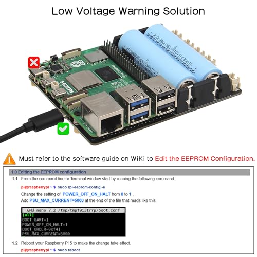 Geekworm X1201 Ultra-Thin 5V UPS Shield for Raspberry Pi 5 |Max 5.1V 5A Output| Auto Power On|Safe Shutdown|Power Loss Detection