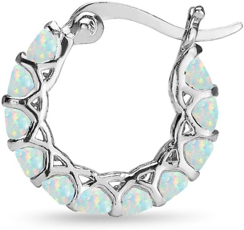 Sterling Silver Genuine, Simulated or Created Gemstone Small Round 18mm Huggie Hoop Earrings for Women - Image 6