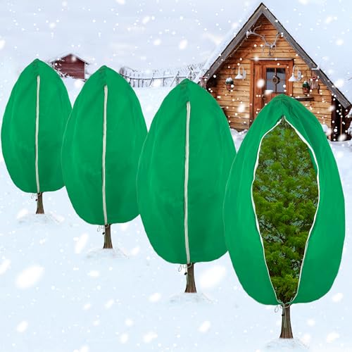 4 Pack Plant Covers Freeze Protection Winter Large Frost Cloth Blankets 2.5oz Thicker Plant Protectors Bag Covers for Outdoor Plants with Zipper Drawstring from Cold Frost Wind Pest, 39.4