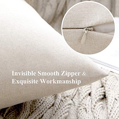 MIULEE Pack of 2 Decorative Outdoor Solid Waterproof Throw Pillow Covers Euro Sham Faux Linen Garden Farmhouse Cushion Cases for Patio Tent Balcony Couch Sofa 26x26 Inch Beige by MIULEE - Image 2