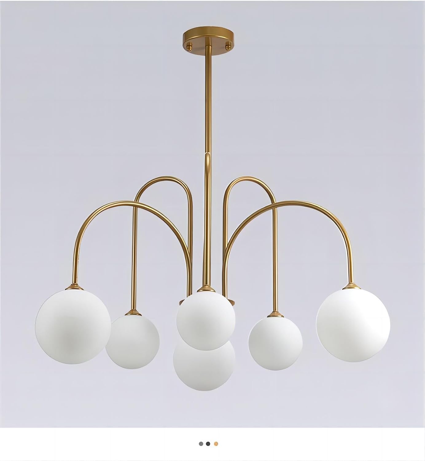 LIGHTLAND Mid-Century Dining Room Chandelier 6 Lights Glass Globe Chandelier for Dining Room, Kitchen Island, Bedroom, Living Room - Gold