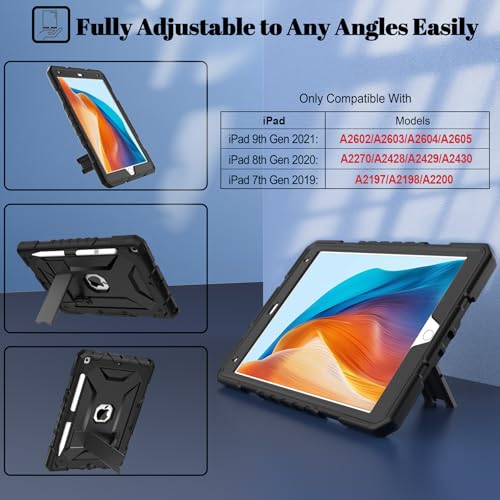 Image of Case for iPad 9th /8th /7th Generation 10.2 Inch, Black | Kickstand, Slim, Heavy Duty, Shockproof, Rugged Protective Case Cover