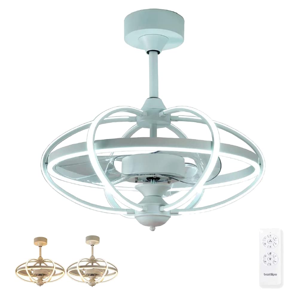 Bastilipo Miami-Ventilatore da soffitto con Luce Telecomando-3 Colori LED-Gamma Luxury, Metallo, Bianco, Diametro Total 63 cm