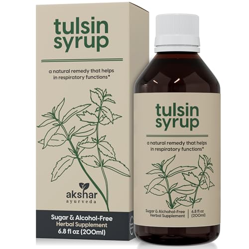 AKSHAR Ayurveda - Tulsin Syrup Natural Cough Syrup with Licorice Ginger Turmeric Basil Malabar Nut - Respiratory Lung Health Supplements Mucus Relief & Bronchial Wellness Syrup (1 Pack)