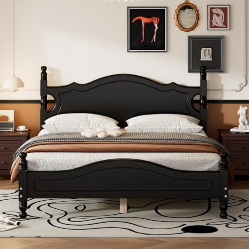Harper & Bright Designs Queen Bed Frame with Headboard and Footboard, No Box Spring Needed (Black)