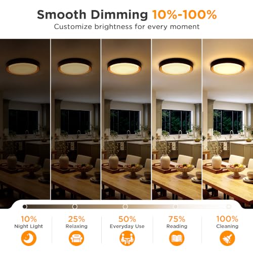 Image of LUTEC Flush Mount Ceiling Light, Matte Black with Gold Interior, 13in 23W Dimmable LED Ceiling Lights, 3000K Daylight, 3000lm Super Bright Energy-Efficient Modern Lamp for Bedroom, Hallway, Kitchen
