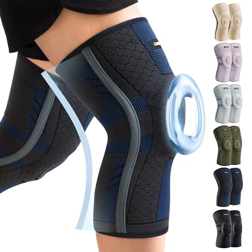 CAMBIVO 2 Pezzi Tutore Ginocchio con Stabilizzatori Laterali In PMMA e Gel Pad Rotulea, Ginocchiera Ortopedica Compressione Elastica per Legamenti, Menisco, Sportivo, Palestra, Pallavolo