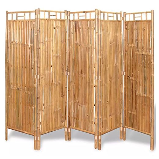 Vislone Plegable Biombos Diseño 5-Panel Biombo de Bambú Biombo Divisor Separador de Habitaciones Espacios Divisoria 200x160cm