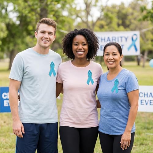 Image of 100pcs Teal Green Ribbon Awareness Satin Pins Cancer Awareness Ribbon Pin with Safety Pin