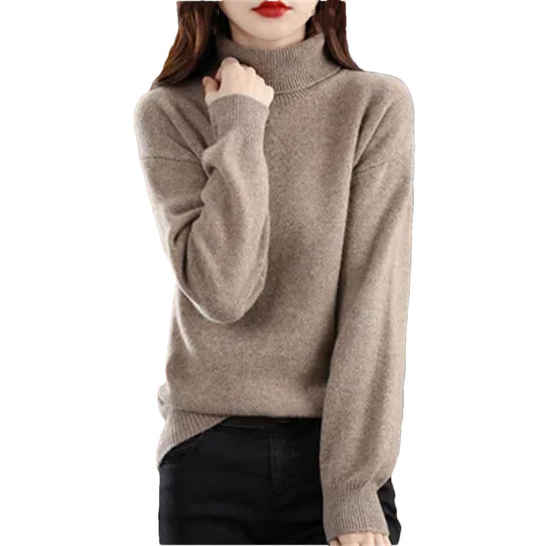 Vogrtcc Suéter De Cachemira con Cuello Alto para Mujer, Suéter De Lana para Otoño E Invierno, Jersey Suelto De Punto