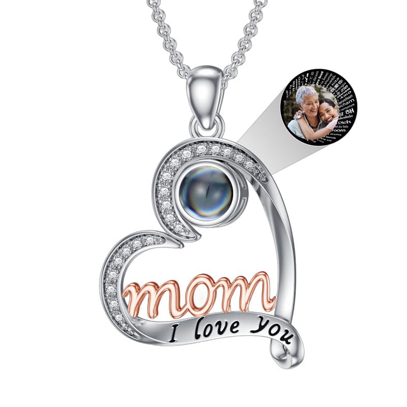 Collier de projection personnalisé or blanc pendentif photo 100 langues