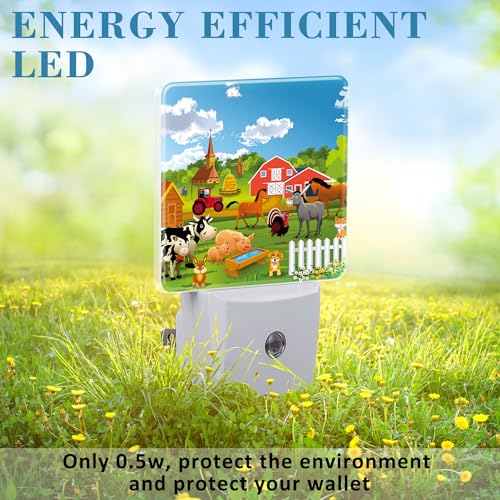 Image of Night Light for Kids Girls Boys, Cartoon Farm Animals Rural Scene LED Night Light Plug into Wall with Dusk to Dawn Sensor for Room Decor, Hallway, Kitchen, Bathroom, Nursery, Stairs