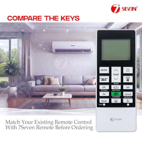 Image of 7SEVEN Compatible with Hitachi AC Remote Control Model 168G Suitable for 1 1.5 2 Ton Split and Window Inverter Air Conditioner - Match Each Key by Key Exactly with Existing AC Remote Function