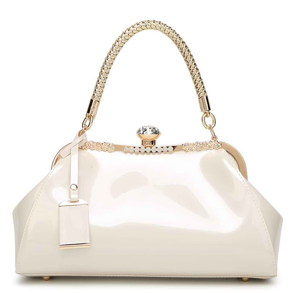 ROUROU Glossy Patent Leather Handbag for Women Top Handle Tote Bag Evening Shoulder Bag Wedding Satchel Retro Purse