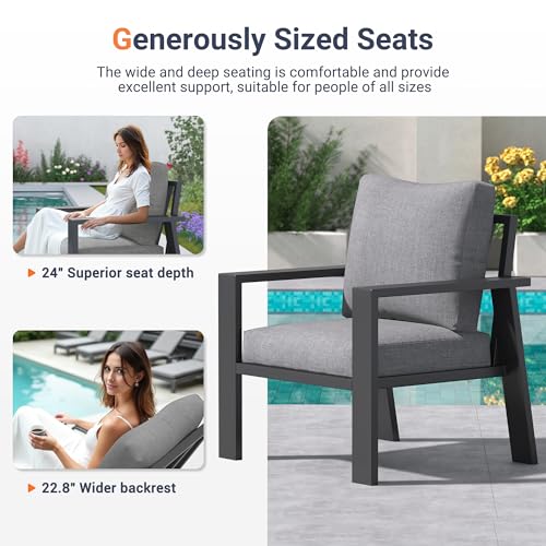 Image of UDPATIO Aluminum Patio Furniture Set, 4 Pieces Sectional Metal Conversation Sofa Modern Seating Set with Coffee Table for Outdoor Garden Backyard, Dark Grey