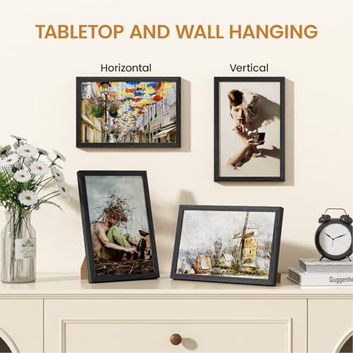 Image of 7x11 Picture Frame,Solid Oak Wood 7 inchx11 inch Photo Frame, Black Color Tempered Real Glass 7 by 11 Wooden Frames with No Mat,11x7 Picture Frames for Wall or Tabletop Display