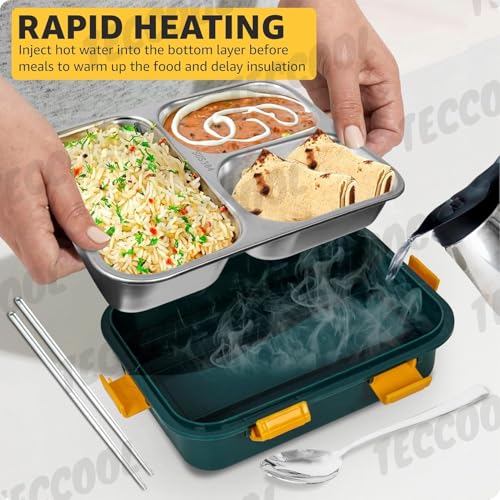 Image of TEKCOOL Lunch Box for Adults - Lunch Box for Kids with Spoon & Fork - Stainless Steel Lunch Box with 3 Compartment - Durable Perfect Size for On-The-Go Meal, BPA-Free';