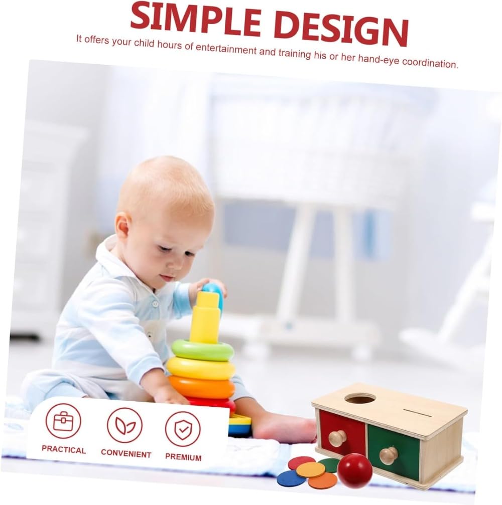 Amazon | 1 セット モンテッソーリ教育支援コイン 子供の認知パズルの形 幼児向けの オブジェクト永続ボールドロップ  ボールコイン落としおもちゃ オブジェクト永続性おもちゃ 物体 木 (21.5X12X8.5CM) | はめこみ・形合わせ | おもちゃ