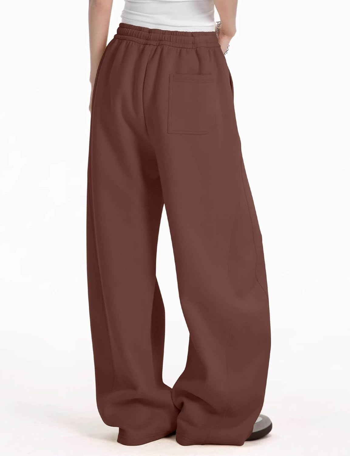 Womens Barrel Sweatpants Fleece Lined Wide Leg Sweat Pants Cotton Elastic Waisted Trousers with Pockets - Image 2