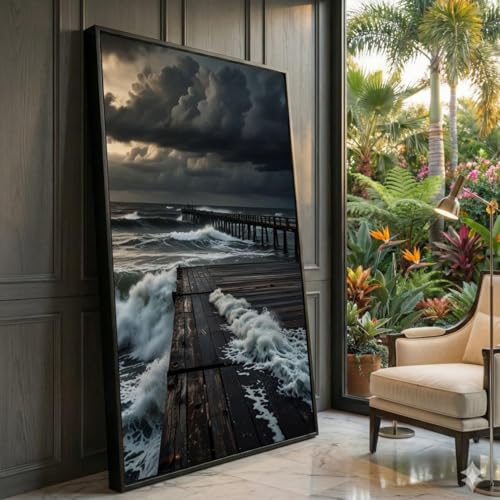 Tableau sur toile jetée océanique de 40x70cm avec cadre