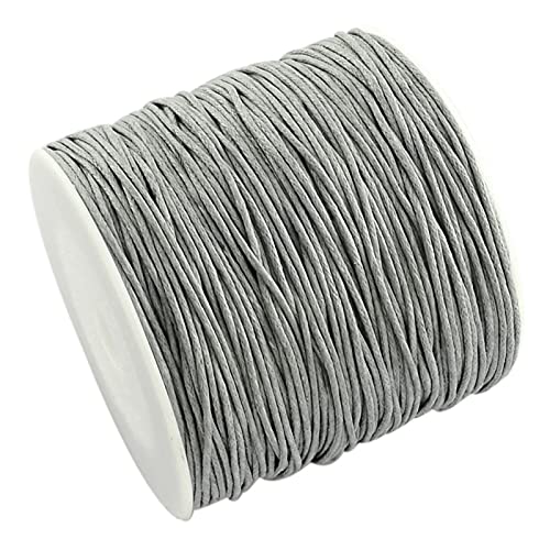 300 Feets 1mm Waxed Cotton Thread Cords Light Grey Braided Beading Cord Strings Bracelet Necklace Wire with Spool for Bracelets Necklace Jewelry Making Friendship Bracelet