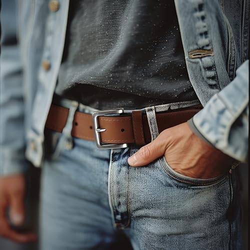 Image of Wrangler Men's Leather Country Casual Belt for Jeans, Khakis & Dress Pants | Versatile Everyday Style for Work, Office, Weekend Outfits, Business Casual Wear and Special Occasions