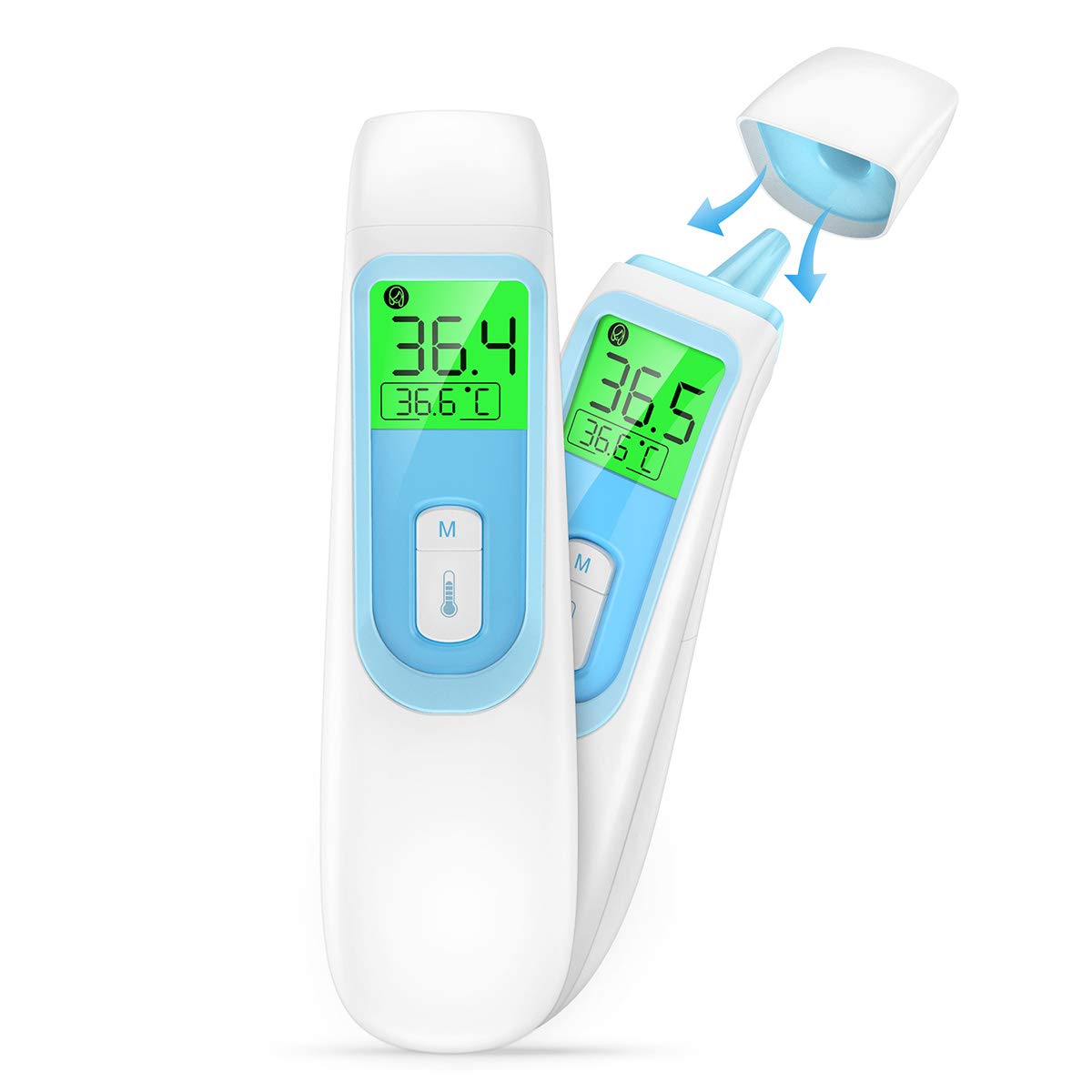 (2020 Upgraded) Thermometer for Adults, Forehead Thermometer for Fever Non Contact, Infrared Digital Ear Thermometer with Fever Alarm and Memory Function (Battery Not Included)