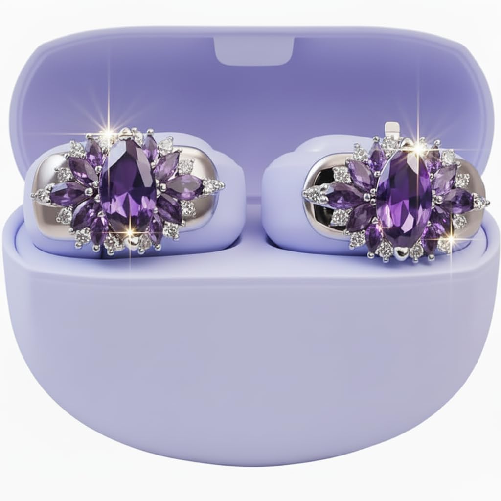Écouteurs à clipser pour écouteurs Bose Ultra ouverts – Décoration légère à clipser pour écouteurs sans fil (casque non inclus) (diamant ovale (violet)