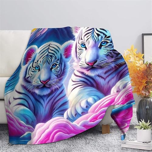 Couverture tigre blanc peluche plaid microfibre douce et chaude lit