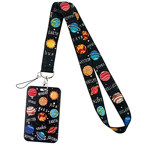Kids Lanyard with Card Holder for ID Keys, Planet Lanyard Neck Strap with Hard Plastic Case