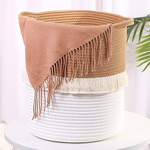 Baby Laundry Basket with Handles, Cotton Rope Nursery Basket for Kids, Woven Storage Basket for Dirty Clothes Towel Blanket Toy - 36x36x36 CM Cover