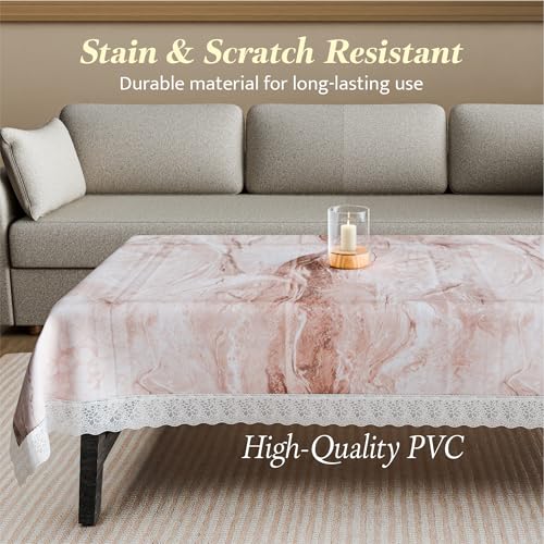 Image of Kuber Industries 40x60 Inch PVC Table Cloth 4 Seater | Waterproof Dining Table Cover /Protector Sheet for Home, Party and Events | Marble Print - Brown