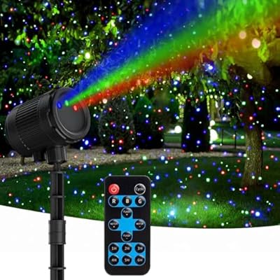 Outdoor Laser Lights, Moving RGB Halloween Christmas Projector Light Waterproof with Remote Control 3 Colors Motion Firefly Decorative Star Light Show for Holiday House Garden Yard Party Decorations