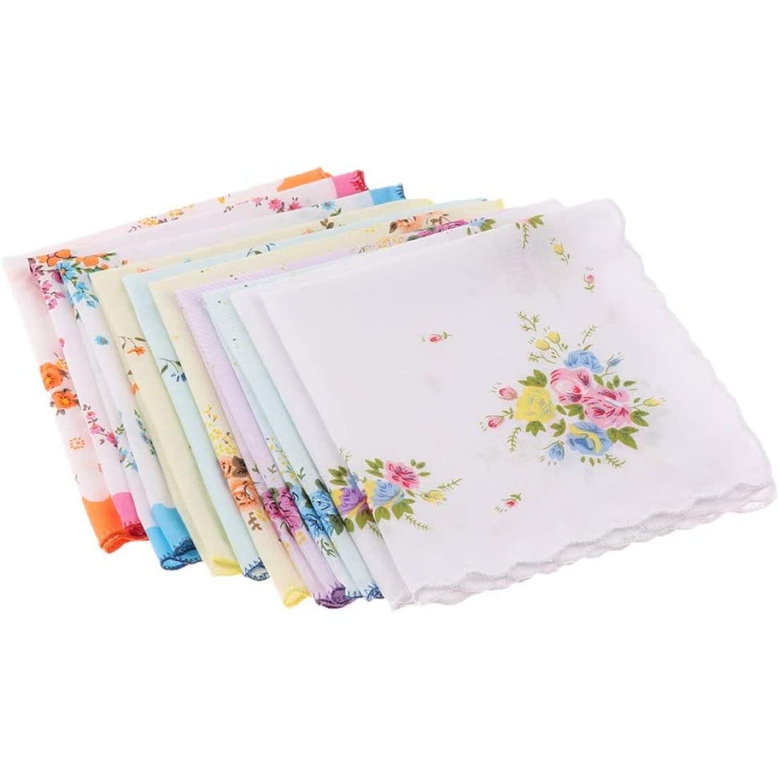 NIDONE 10pcs femme vintage à imprimé floral mouchoir en coton Hanky ​​Ensemble en vrac broderie