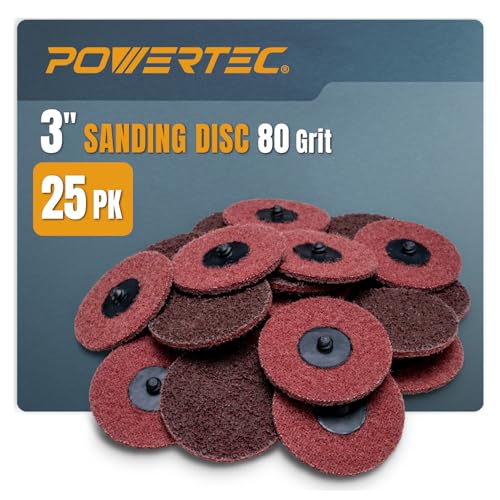 Image of POWERTEC 3-Inch Sanding Discs for Die Grinder & Power Drill - 25pcs Quick Change Type R Discs, 80 Grit Aluminum Oxide Non-Woven Nylon Surface Conditioning Pads for Metal, Wood & Paint Removal (11402)