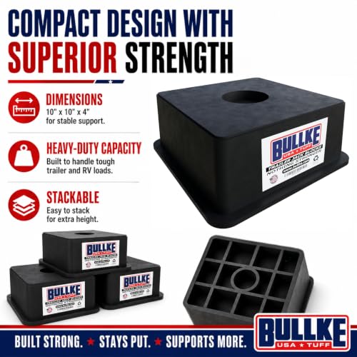 Image of BULLKE Square Trailer Jack Block 1-Pack, USA-Made Heavy Duty RV Leveling Block, Stabilizing Jack Pad for Camper, 5th Wheel, Tongue Jack, Post Jack, Foot Jack & Scissor Jack, Recycled Plastic