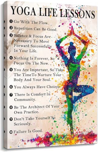 Axglnumber Yoga Wall Art Quotes Poster Framed Motivational Pictures Life Lessons Yoga Poster Retro Canvas Painting for Bedroom Wall Decor Prints 12x18 inches
