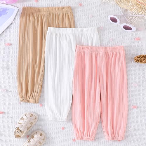 Toddler Baby Girl Pants 3 Pack 3 6 9 12 18 Months 2t 3t Casual Loose Fit Stylish Solid Ribbed Elastic Waist Bottoms2