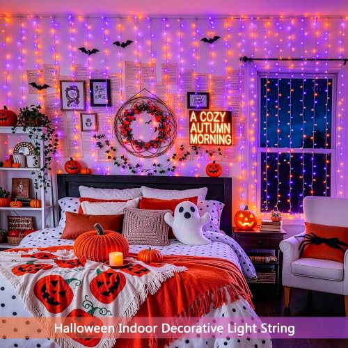 Image of JMEXSUSS 200 LED USB Plug in Orange and Purple Halloween Lights
