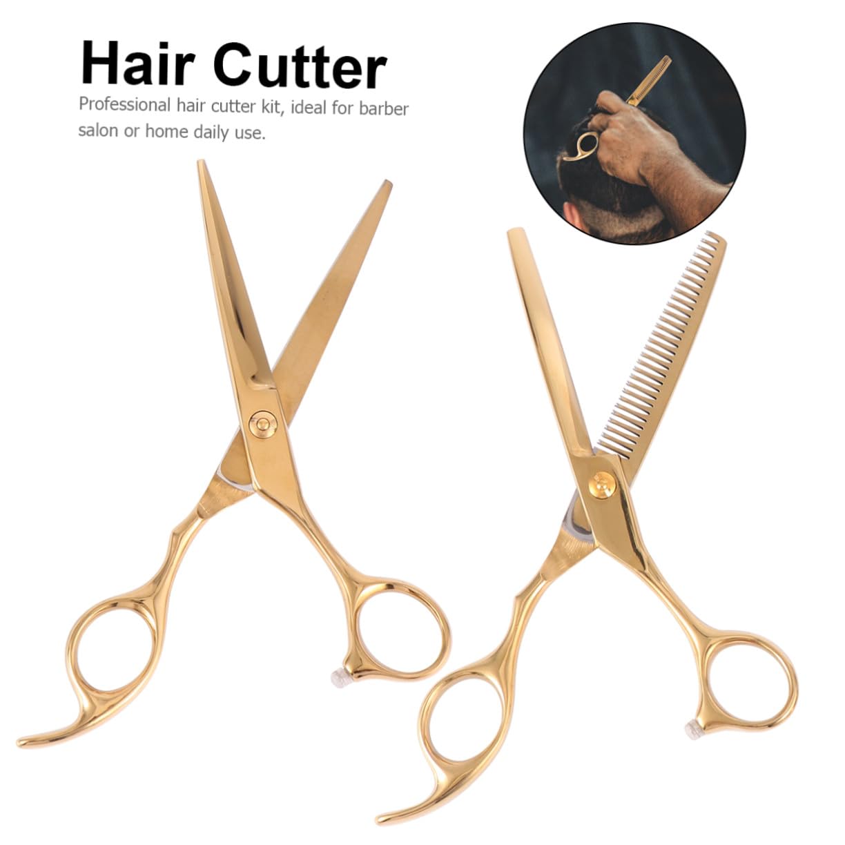 VALICLUD Juego de Tijeras Resistentes Corrosión de Peluquería de Acero Inoxidable Dorado 2piezas para Uso en Barbería Casa