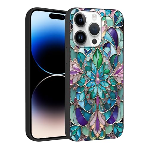 RUMDEY Black Print Phone Case for iPhone 16 Pro Max 6.9",Cute Floral Aesthetic Pattern Design Funda with TPU Slim Liquid Silicone Shockproof Protection Soft Cover for Women Girls,Green Flowers