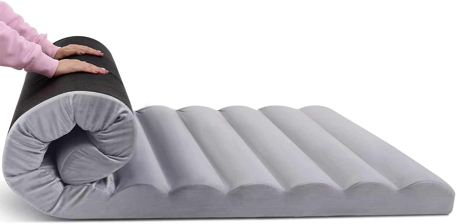 MeMoreCool Roll Up Floor Mattress, 10cm Thick Portable Futon Mattress, High Density Foam Foldable Mattress, Folding Floor Lounger Guest Bed Mattress for Travel Car Tent, 190x75cm, Small Single