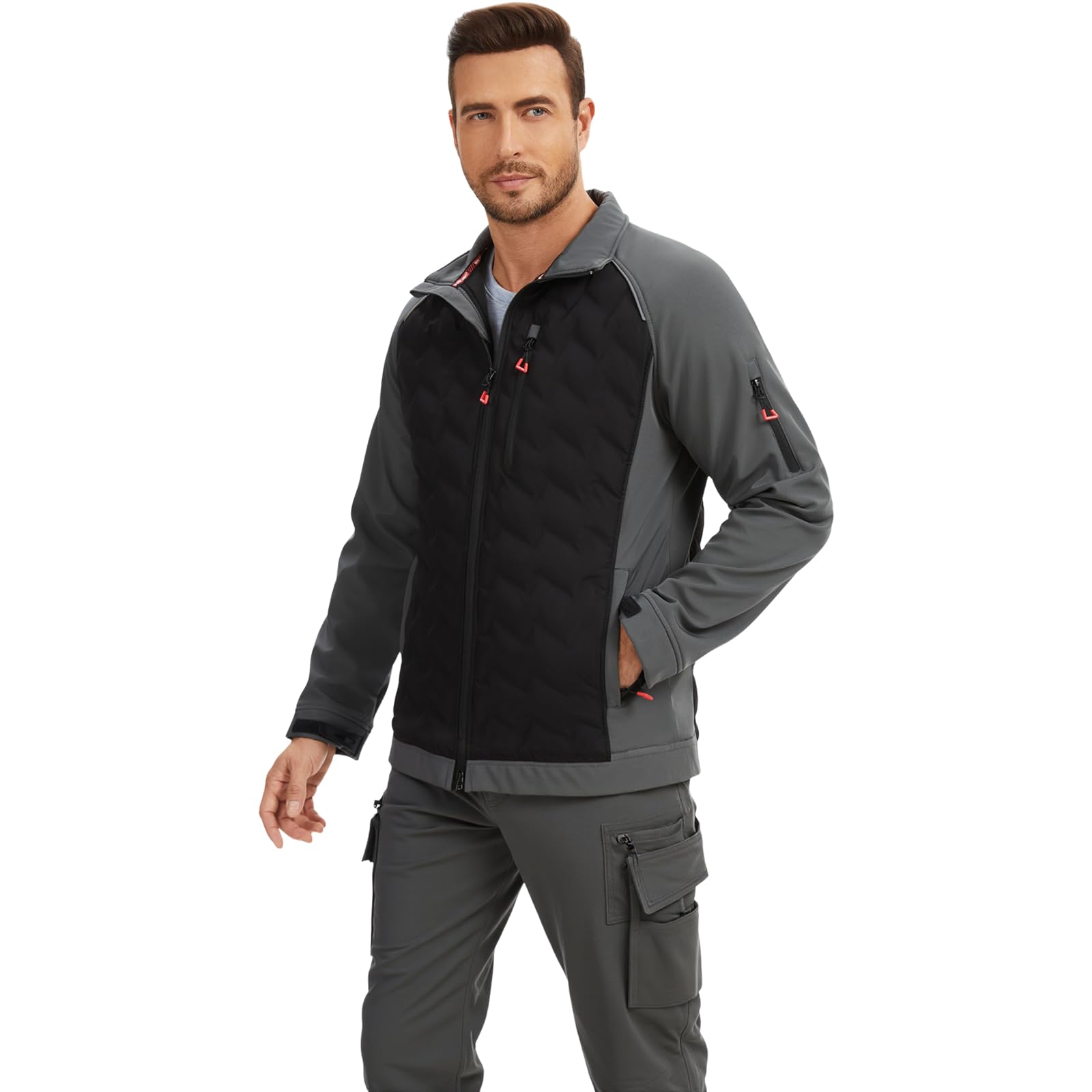 WORK IDEA Hybrid Wasserdichte Thermal Insulation Running Herrenjacke für Outdoor und Laufen mit Kontrastfarben