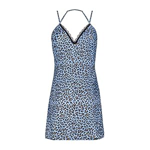 Obsessive Vrouwelijke chemise met luipaardpatroon en zwarte kant